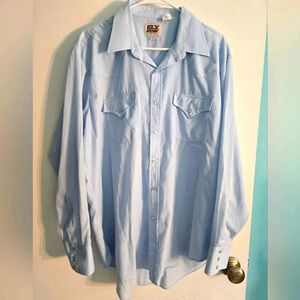 Ely Cattleman Vintage Baby Blue Button Up Size XL